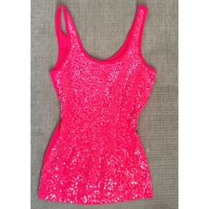 Y2K Express Women's Pink Sequin Ribbed Tank Top XS Barbie 90s Girlie Festival